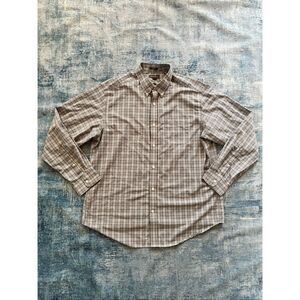 Eddie Bauer Gray Cream Plaid Relaxed Fit Button Down Shirt Men's Large